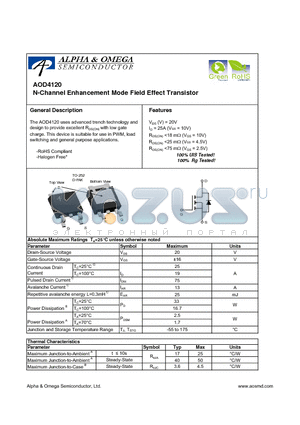 AOD4120_08 datasheet - N-Channel Enhancement Mode Field Effect Transistor