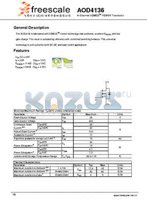 AOD4136 datasheet - N-Channel SDMOSTM POWER Transistor