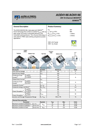 AOD4146 datasheet - 30V N-Channel MOSFET