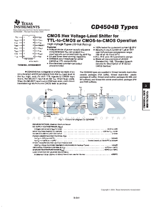 CD4504BMT datasheet - CMOS Hex Voltage Level Shifter for TTL-to-CMOS or CMOS-to-CMOS Operation