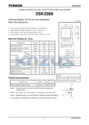 2SK3389 datasheet - Switching Regulator, DC-DC Converter Applications Motor Drive Applications