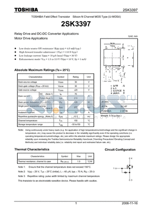 2SK3397 datasheet - Silicon N Channel MOS Type Relay Drive and DC-DC Converter Applications Motor Drive Applications