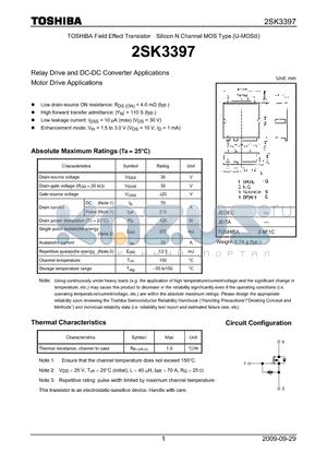 2SK3397 datasheet - Relay Drive and DC-DC Converter Applications