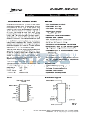 CD4510BMS datasheet - CMOS Presettable Up/Down Counters