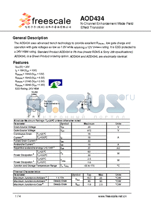 AOD434 datasheet - N-Channel Enhancement Mode Field Effect Transistor