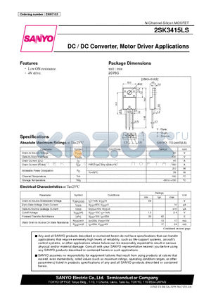 2SK3415LS datasheet - DC / DC Converter, Motor Driver Applications