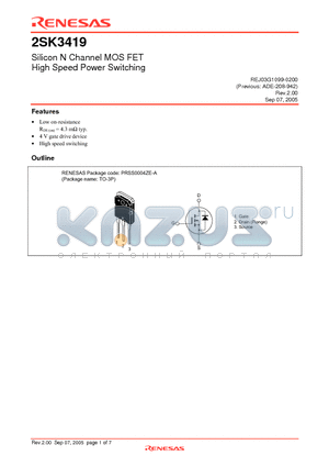 2SK3419 datasheet - Silicon N Channel MOS FET High Speed Power Switching