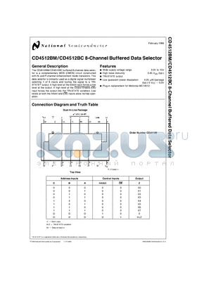 CD4512 datasheet - 8-Channel Buffered Data Selector