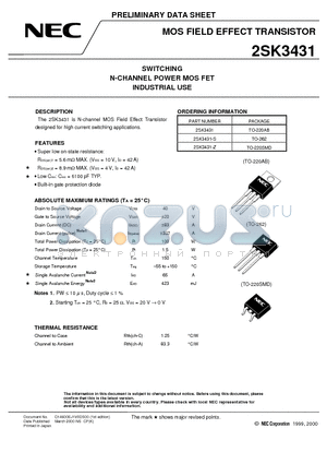 2SK3431-Z datasheet - SWITCHING N-CHANNEL POWER MOS FET INDUSTRIAL USE