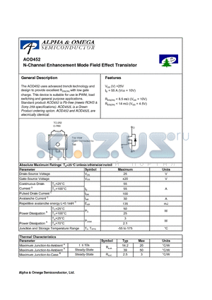 AOD452L datasheet - N-Channel Enhancement Mode Field Effect Transistor