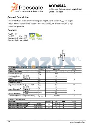 AOD454A datasheet - N-Channel Enhancement Mode Field Effect Transistor