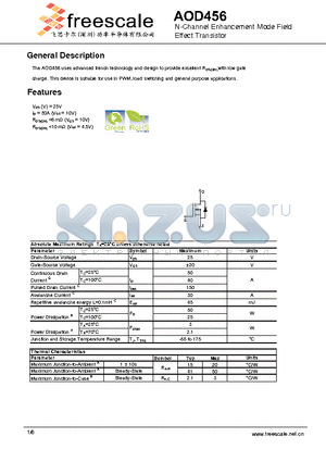 AOD456 datasheet - N-Channel Enhancement Mode Field Effect Transistor