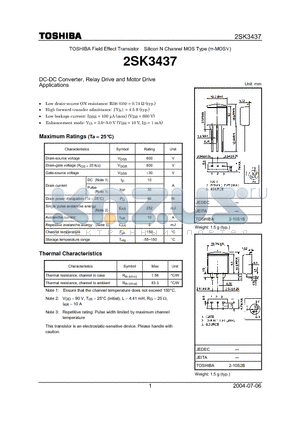2SK3437 datasheet - DC-DC Converter, Relay Drive and Motor Drive Applications