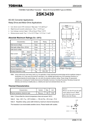 2SK3439_06 datasheet - Silicon N Channel MOS Type DC-DC Converter Applications