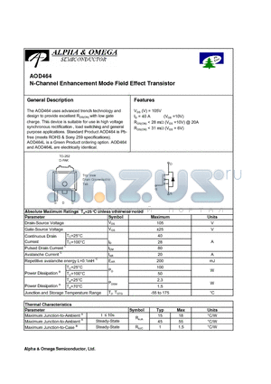 AOD464 datasheet - N-Channel Enhancement Mode Field Effect Transistor