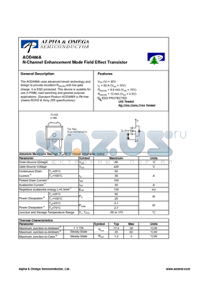 AOD486A datasheet - N-Channel Enhancement Mode Field Effect Transistor