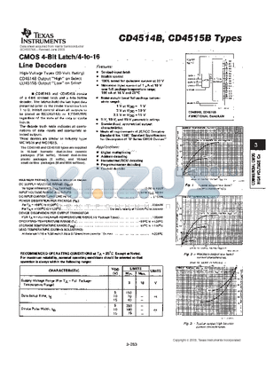 CD4514 datasheet - CMOS 4-BIT LATCH/4-TO-16 LINE DECODERS