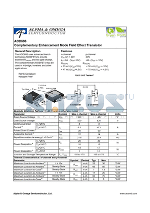 AOD606_08 datasheet - Complementary Enhancement Mode Field Effect Transistor