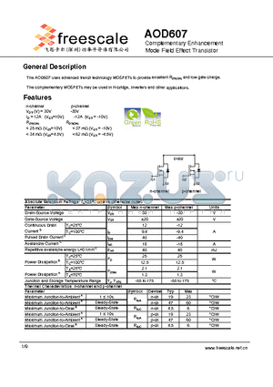 AOD607 datasheet - Complementary Enhancement