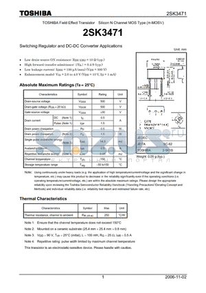 2SK3471 datasheet - Silicon N Channel MOS Type Switching Regulator and DC-DC Converter Applications