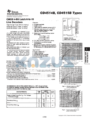 CD4514BM96 datasheet - CMOS 4-BIT LATCH/4-TO-16 LINE DECODERS