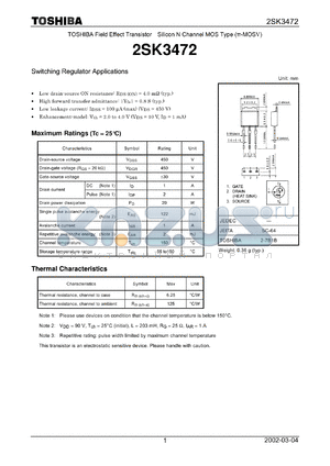 2SK3472 datasheet - Switching Regulator Applications