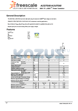 AOD7S60 datasheet - 600V 7A a MOS TM Power Transistor