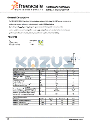 AOD8N25 datasheet - 250V,8A N-Channel MOSFET