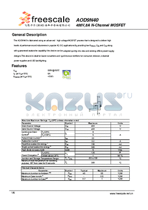 AOD9N40 datasheet - 400V,8A N-Channel MOSFET