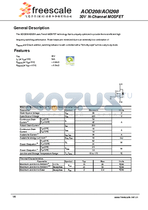 AOI208 datasheet - 30V N-Channel MOSFET