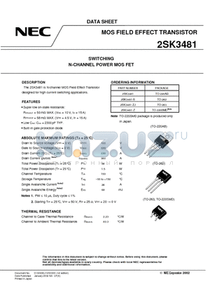 2SK3481-ZJ datasheet - SWITCHING N-CHANNEL POWER MOS FET