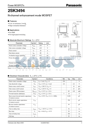 2SK3494 datasheet - N-channel enhancement mode MOSFET