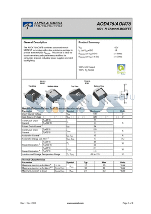 AOI478 datasheet - 100V N-Channel MOSFET