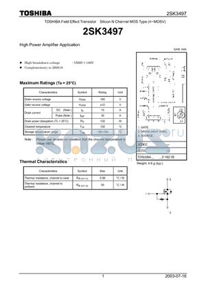 2SK3497 datasheet - High Power Amplifier Application