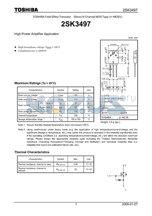 2SK3497 datasheet - High Power Amplifier Application