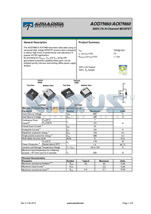 AOI7N60 datasheet - 600V,7A N-Channel MOSFET