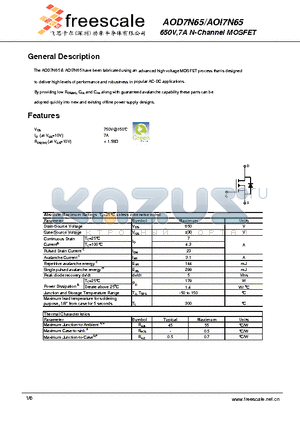 AOI7N65 datasheet - 650V,7A N-Channel MOSFET