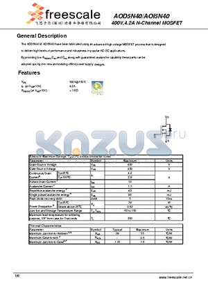 AOI5N40 datasheet - 400V,4.2A N-Channel MOSFET