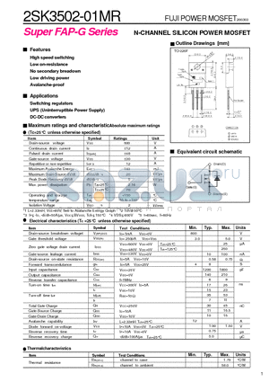 2SK3502-01MR datasheet - N-CHANNEL SILICON POWER MOSFET