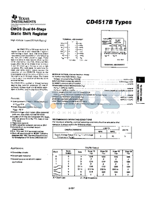 CD4517 datasheet - CMOS DUAL 64-STAGE STATIC SHIFT REGISTER