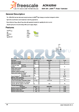 AOK42S60 datasheet - 600V 39A a MOS TM Power Transistor