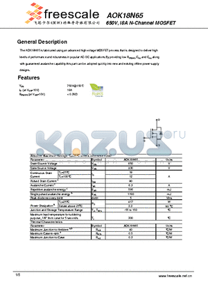 AOK18N65 datasheet - 650V,18A N-Channel MOSFET