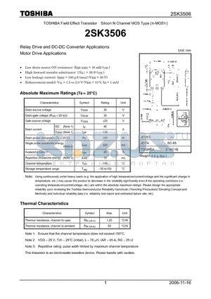 2SK3506 datasheet - Silicon N Channel MOS Type Relay Drive and DC-DC Converter Applications