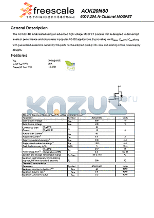 AOK20N60 datasheet - 600V,20A N-Channel MOSFET