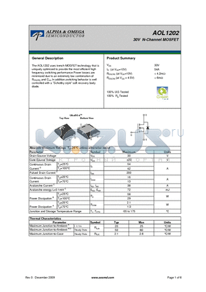 AOL1202 datasheet - 30V N-Channel MOSFET