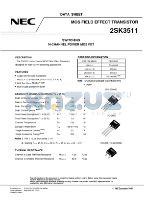 2SK3511-ZJ datasheet - SWITCHING N-CHANNEL POWER MOSFET