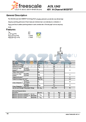 AOL1242 datasheet - 40V N-Channel MOSFET