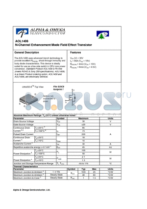 AOL1408 datasheet - N-Channel Enhancement Mode Field Effect Transistor