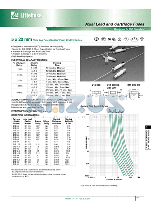 21501.6 datasheet - 5 x 20 mm Time Lag Fuse (Slo-Blo Fuse) 215/221 Series