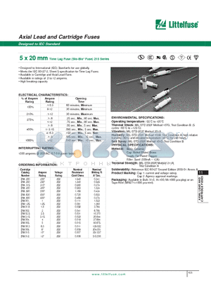 215010 datasheet - 5 x 20 mm Time Lag Fuse (Slo-Blo Fuse)